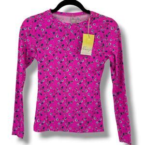Maaji Hot Pink Floral Diver Long Sleeve Rashguard Swim Shirt Women's Sz M Ribbed